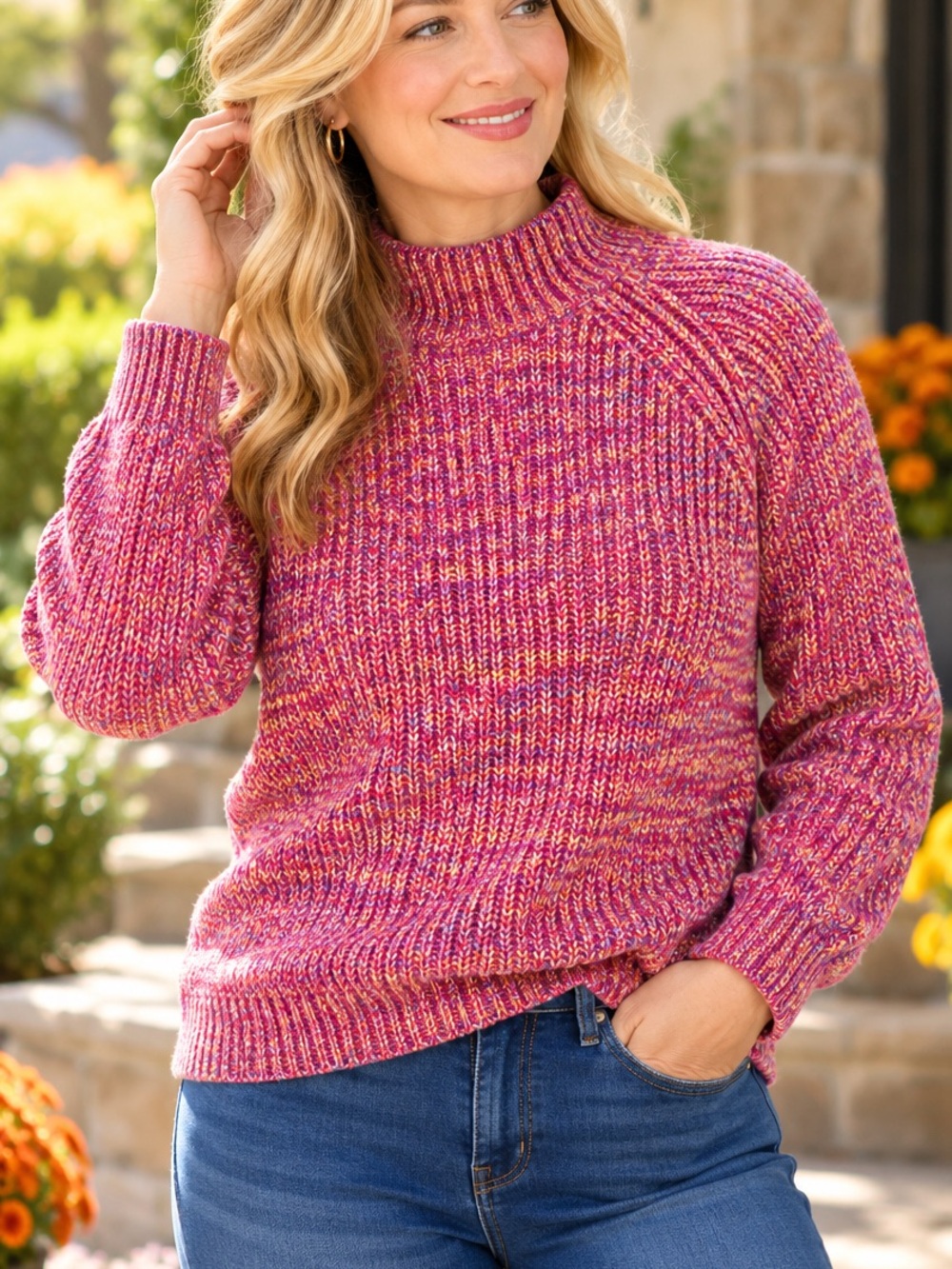 100% Cotton Style & Co Multicolor Marled Mock Neck Sweater Women’s Size Medium